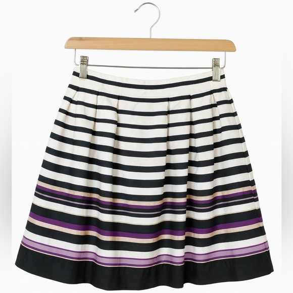 White House Black Market Striped A-Line Skirt Size 2 Purple Black White Cotton - Picture 4 of 4
